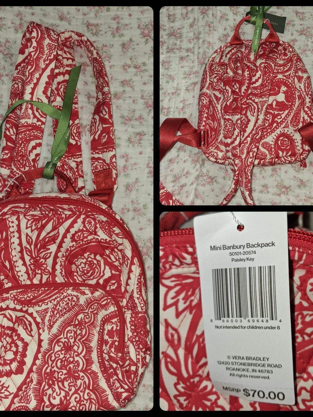 Vera Bradley Red and Cream Paisley Mini Backpack